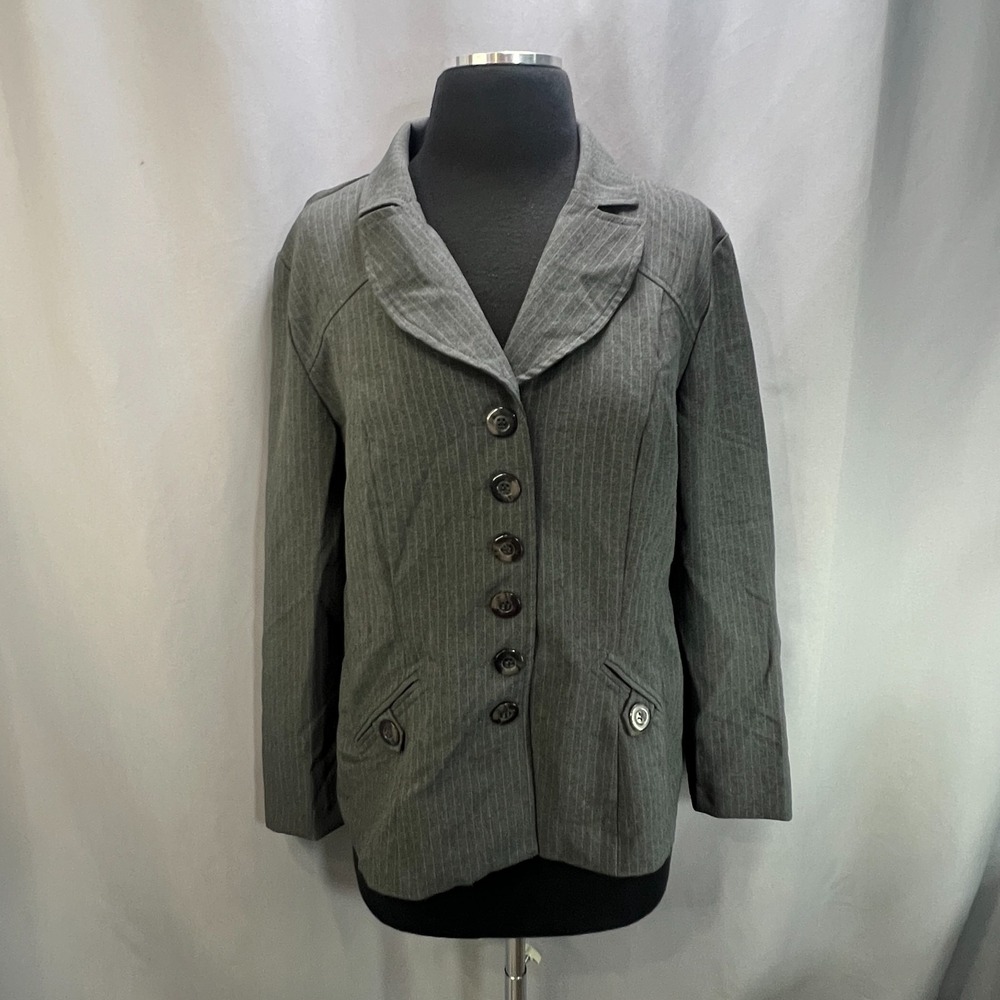 Spago Blazer Jacket Womens 10 Charcoal Gray Single Breasted Notch Lapel Formal